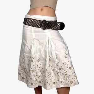White linen midi skirt with eyelet embroidary floral from Dressbarn